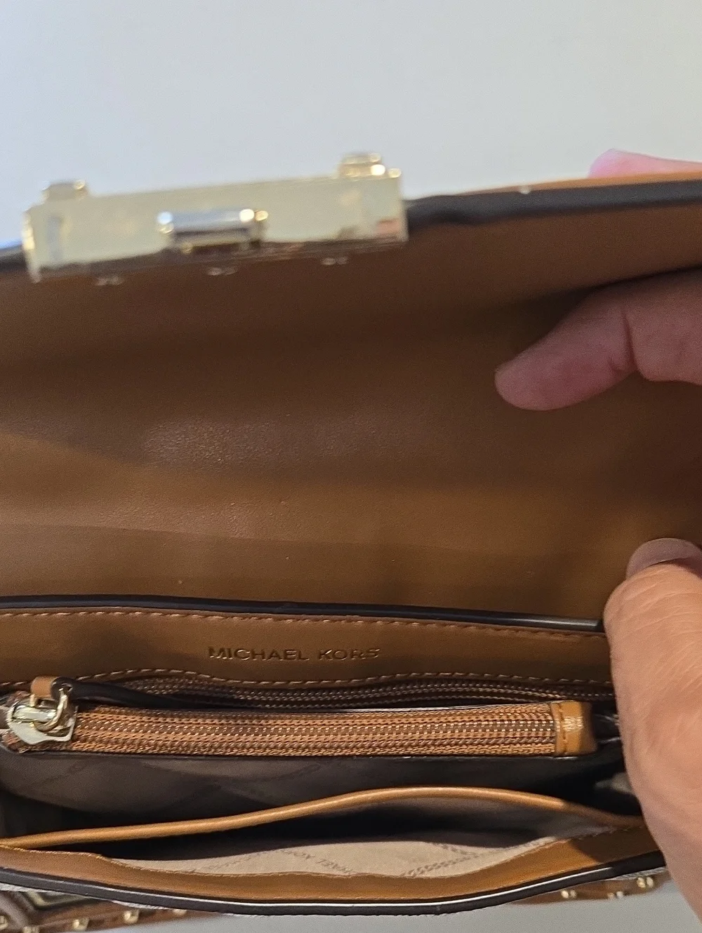 Michael Kors Brown Signature Studded Shoulder Bag